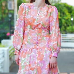 Floral Chiffon Button-down Midi Dress